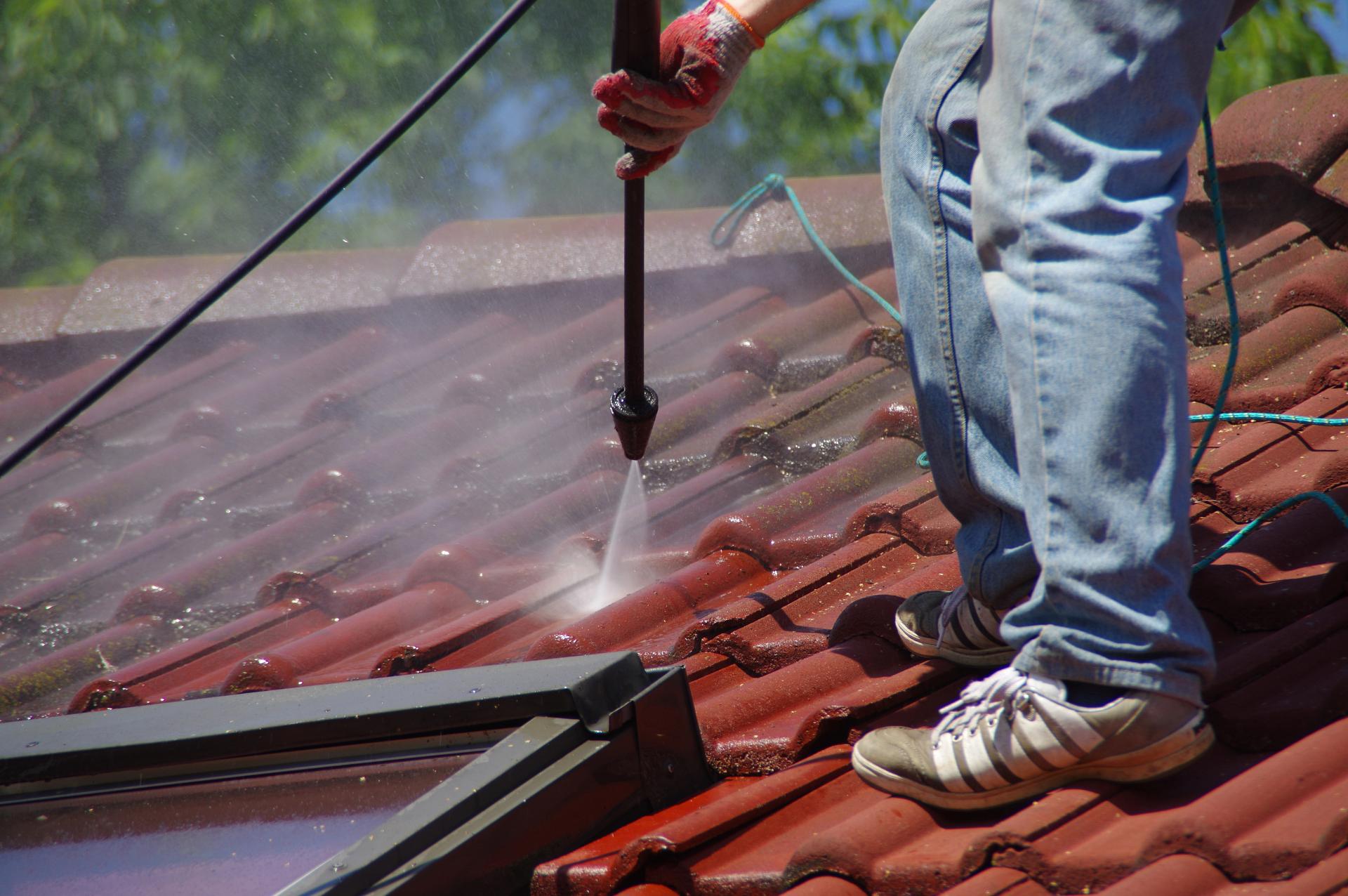 Roof pressure washing as part of exterior property cleaning in West London